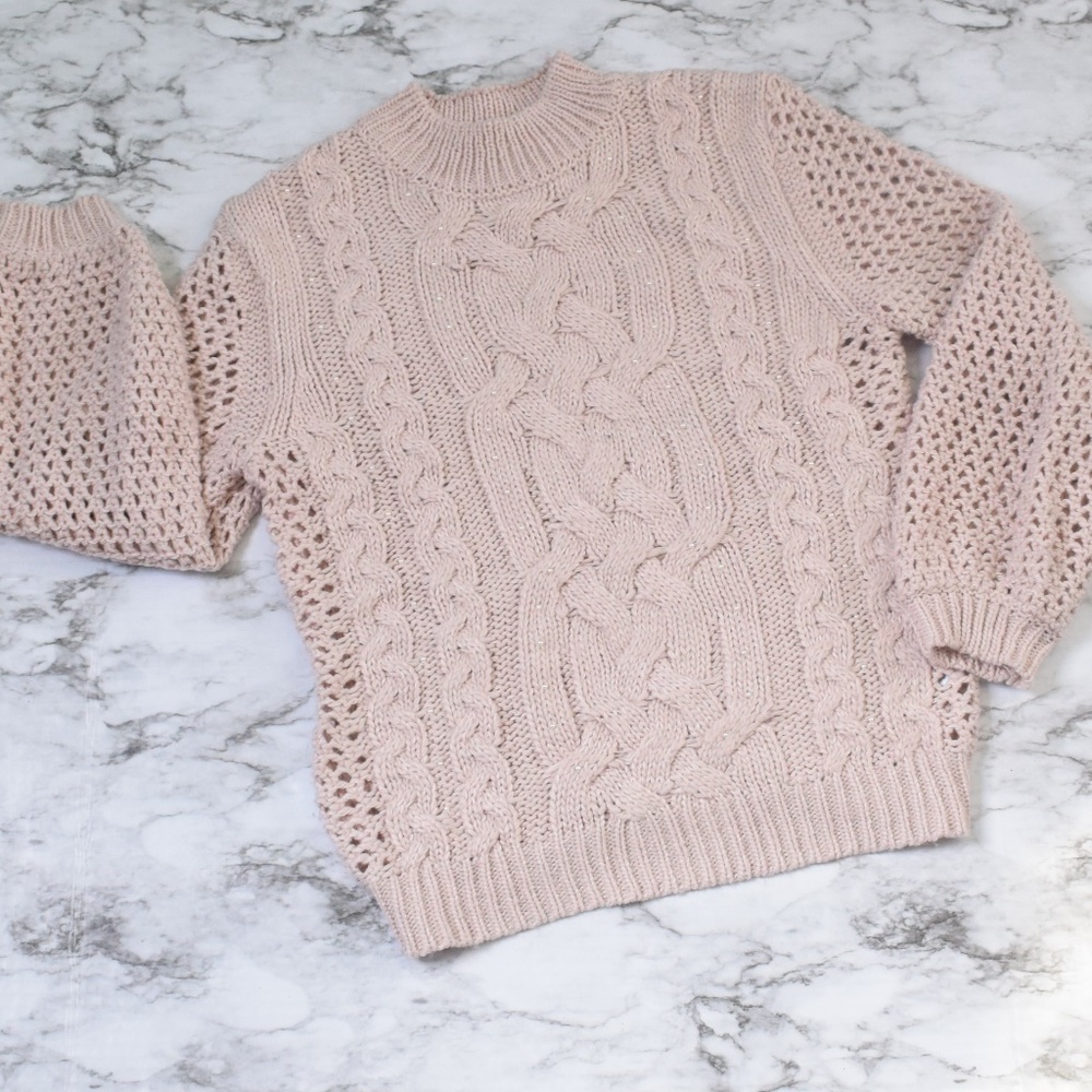 Marled by Reunited Chunky Knit Blush and Pearl Sweater